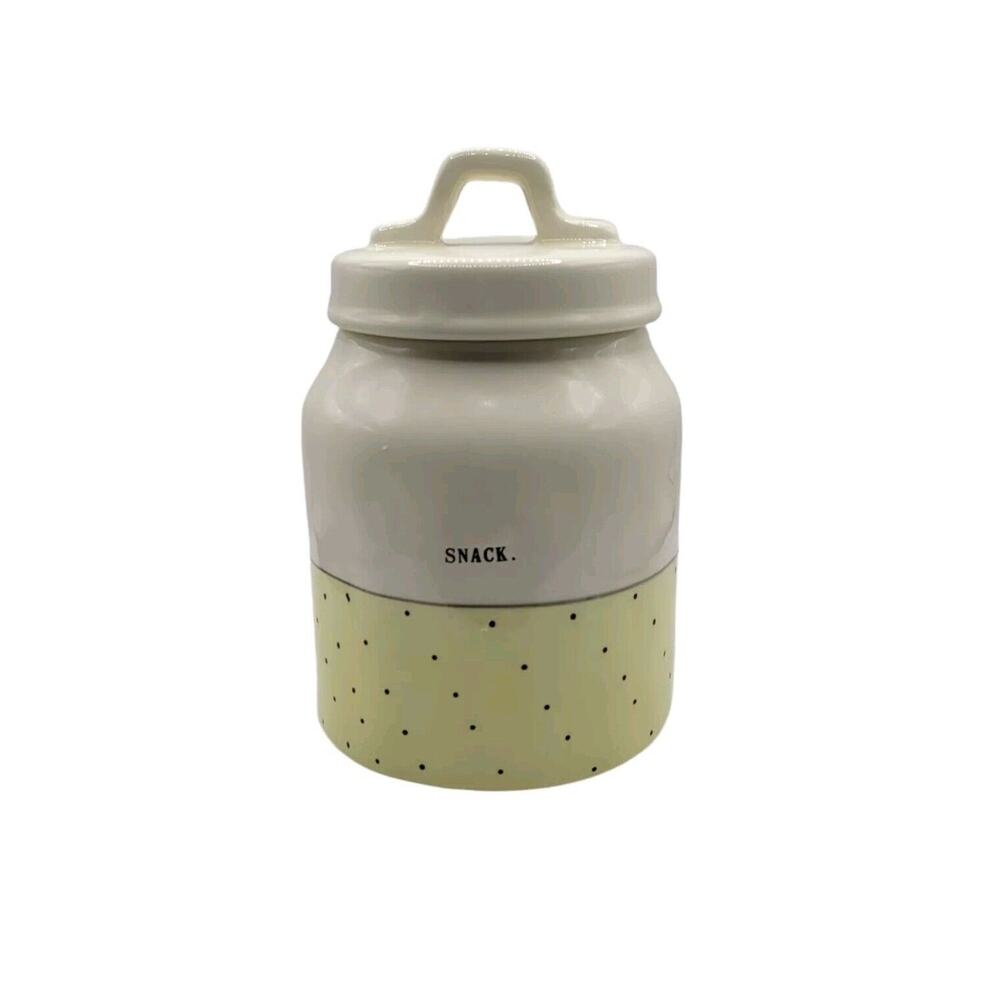 Rae Dunn Artisan Collection Yellow White Polka Dot 7" Ceramic Snack Canister Jar